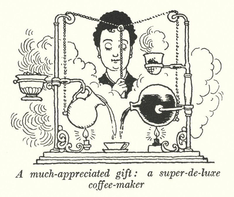 Un regalo molto apprezzato, una macchina da caffè super-de-luxe (litografia) da William Heath Robinson