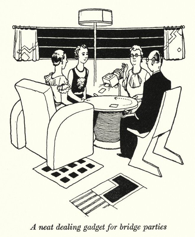 Un gadget ordinato per le feste di bridge da William Heath Robinson