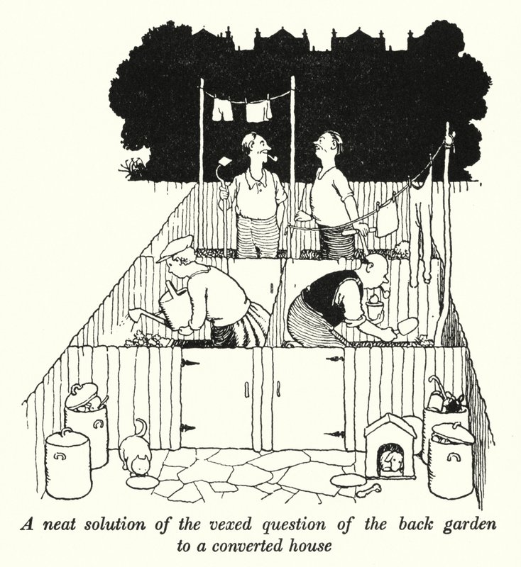 Una Soluzione Elegante alla Questione del Giardino Posteriore di una Casa Convertita da William Heath Robinson