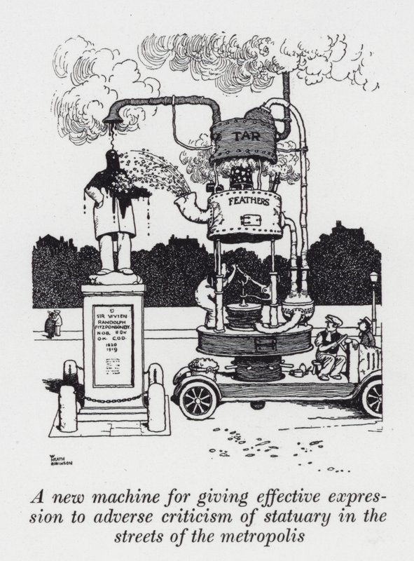 Una nuova macchina per esprimere efficacemente critiche negative sulla statuaria nelle strade della metropoli da William Heath Robinson