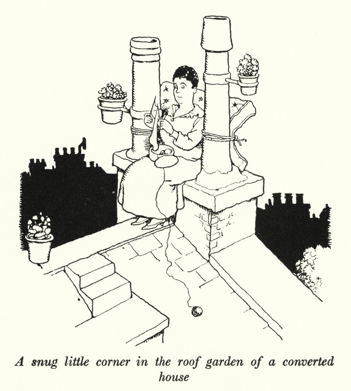 Un angolino accogliente nel giardino sul tetto di una casa convertita da William Heath Robinson