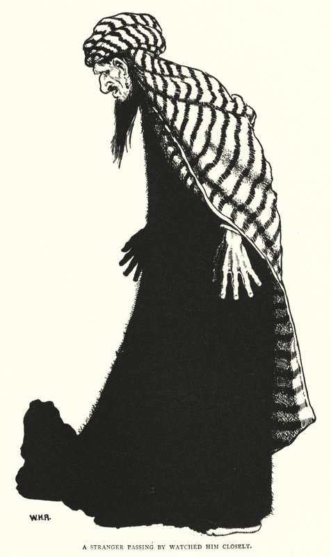 Uno straniero di passaggio lo osservava attentamente (incisione) da William Heath Robinson