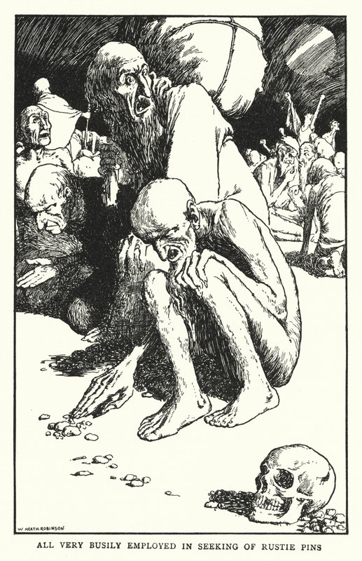 Tutti molto occupati a cercare spilli arrugginiti (litografia) da William Heath Robinson