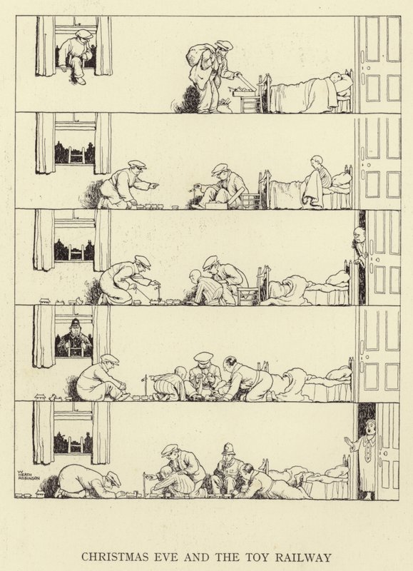 Vigilia di Natale e il trenino giocattolo da William Heath Robinson