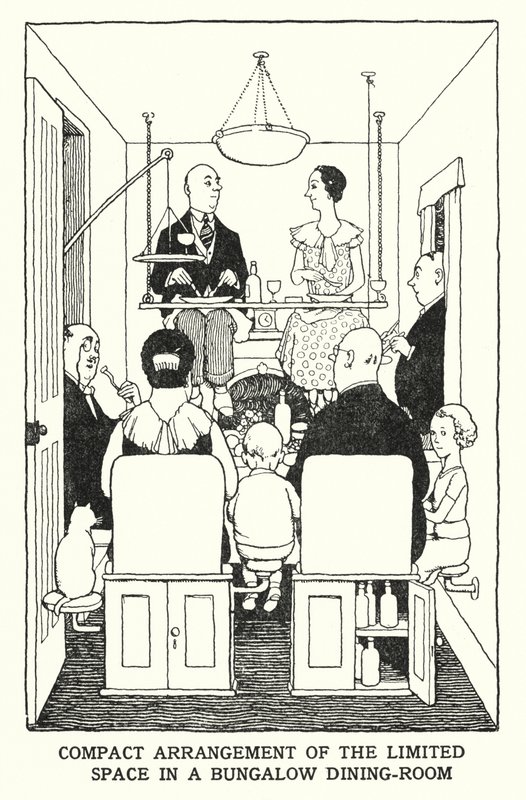 Disposizione Compatta dello Spazio Limitato in una Sala da Pranzo di un Bungalow da William Heath Robinson
