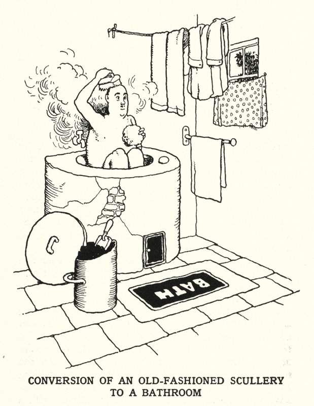 Conversione di una vecchia cucina in un bagno da William Heath Robinson