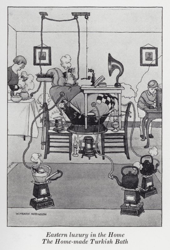 Lusso orientale in casa, il bagno turco fatto in casa da William Heath Robinson