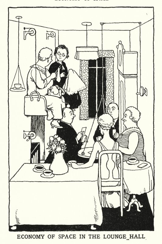 Economia di spazio nella sala lounge da William Heath Robinson