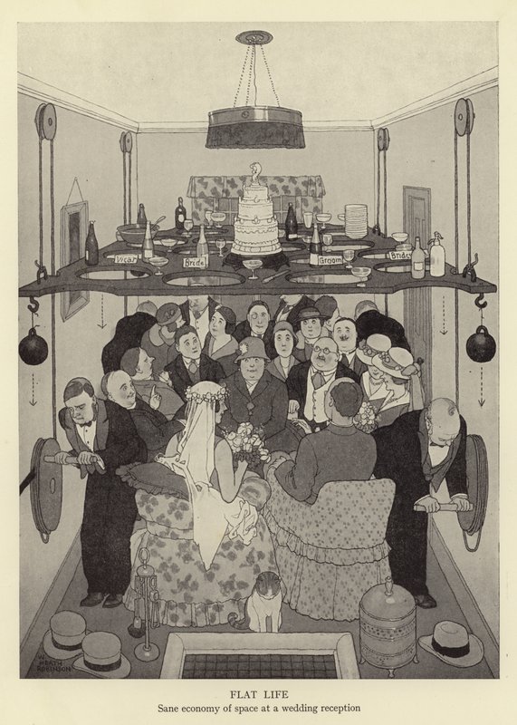 Vita piatta, economia sana dello spazio a un ricevimento di nozze da William Heath Robinson