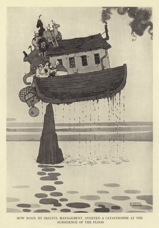 Come Noè, con abile gestione, evitò una catastrofe al calare del diluvio da William Heath Robinson