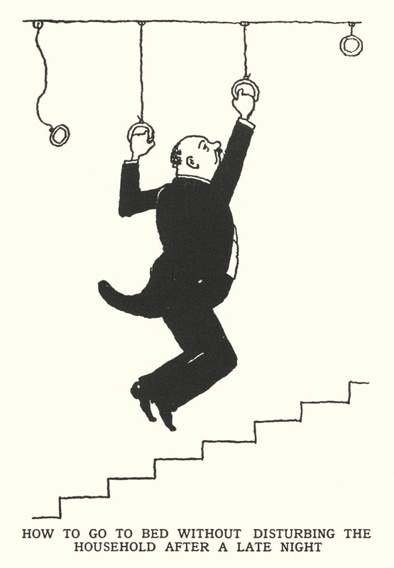 Come andare a letto senza disturbare la famiglia dopo una notte tarda (litografia) da William Heath Robinson