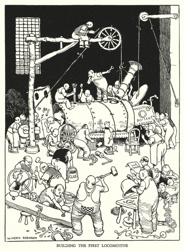Illustrazione per Railway Ribaldry di W Heath Robinson da William Heath Robinson