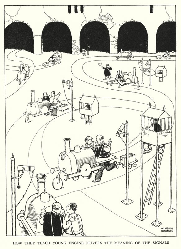 Illustrazione per Railway Ribaldry di W Heath Robinson da William Heath Robinson