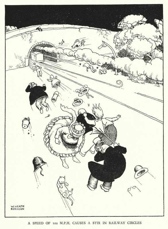 Illustrazione per Railway Ribaldry di W Heath Robinson da William Heath Robinson