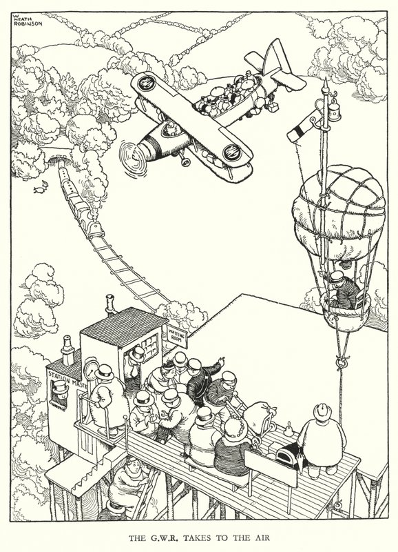 Illustrazione per Railway Ribaldry di W Heath Robinson (litografia) da William Heath Robinson
