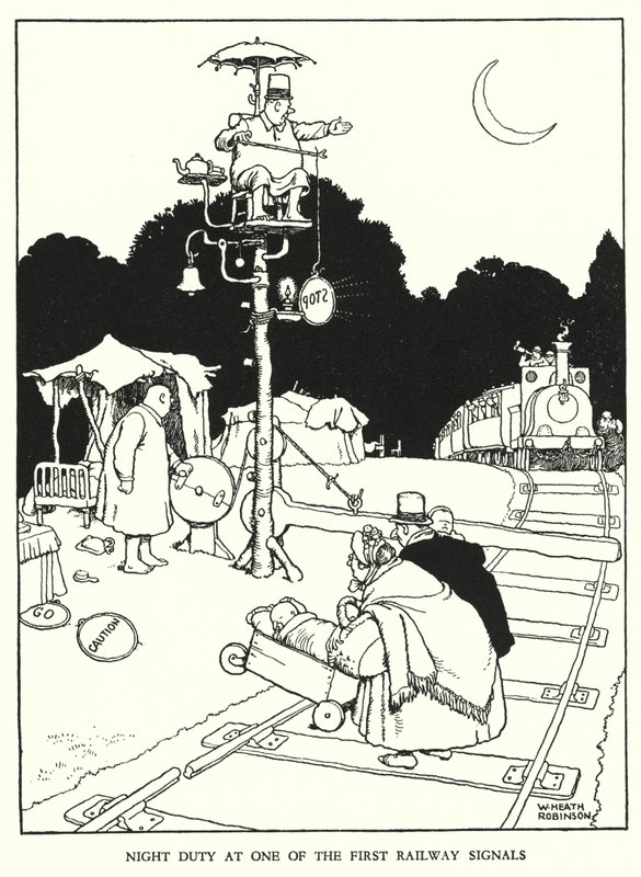 Illustrazione per Railway Ribaldry di W Heath Robinson da William Heath Robinson