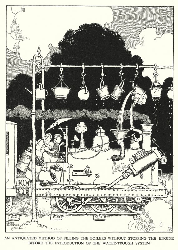 Illustrazione per Railway Ribaldry di W Heath Robinson da William Heath Robinson