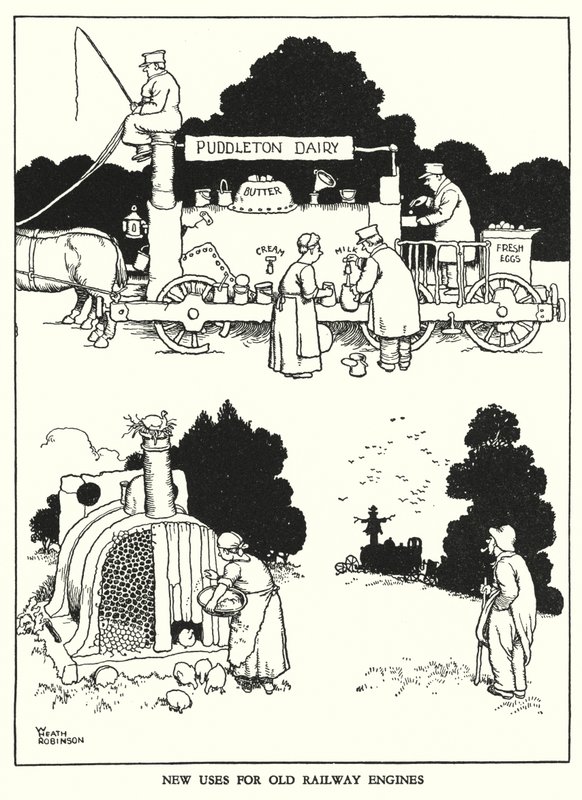 Illustrazione per Railway Ribaldry di W Heath Robinson da William Heath Robinson