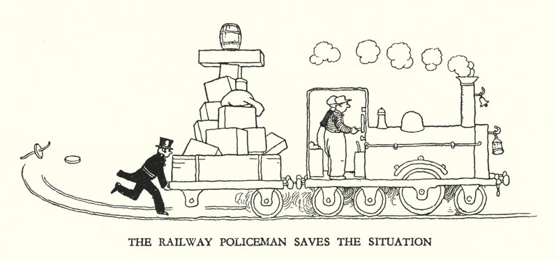 Illustrazione per Railway Ribaldry di W Heath Robinson da William Heath Robinson