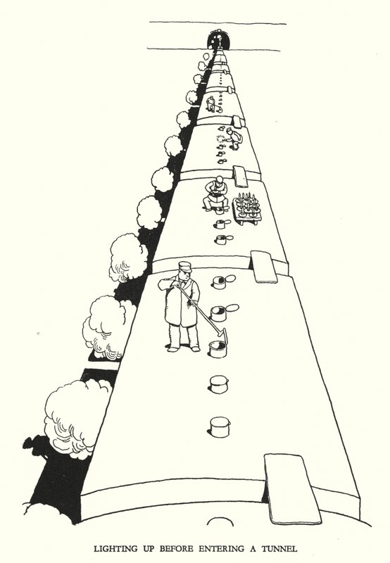 Illustrazione per Railway Ribaldry di W Heath Robinson da William Heath Robinson