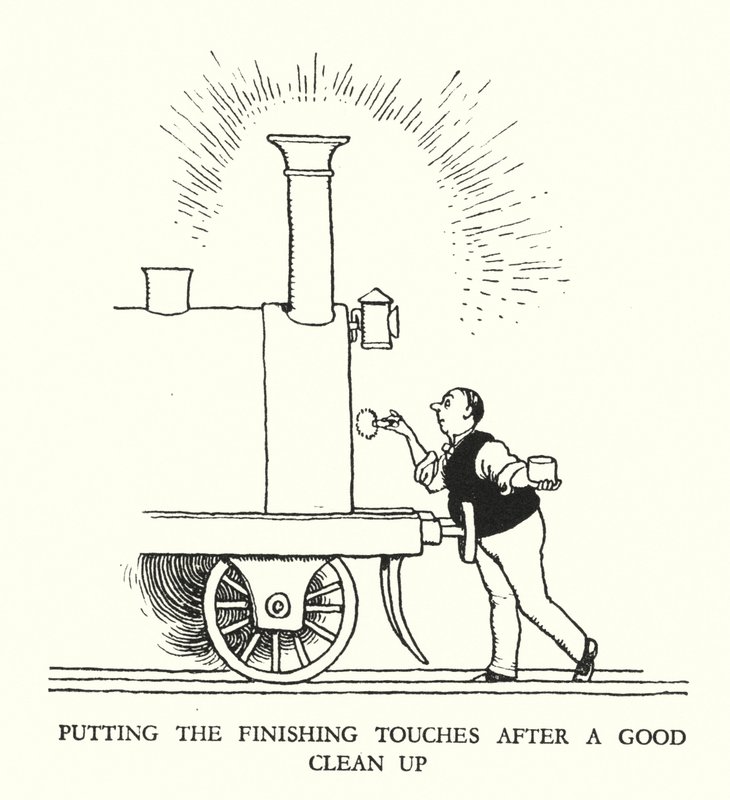 Illustrazione per Railway Ribaldry di W Heath Robinson da William Heath Robinson