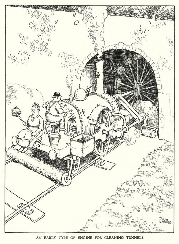 Illustrazione per Railway Ribaldry di W Heath Robinson da William Heath Robinson