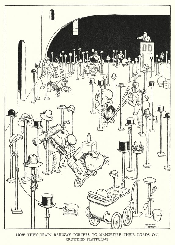 Illustrazione per Railway Ribaldry di W Heath Robinson da William Heath Robinson