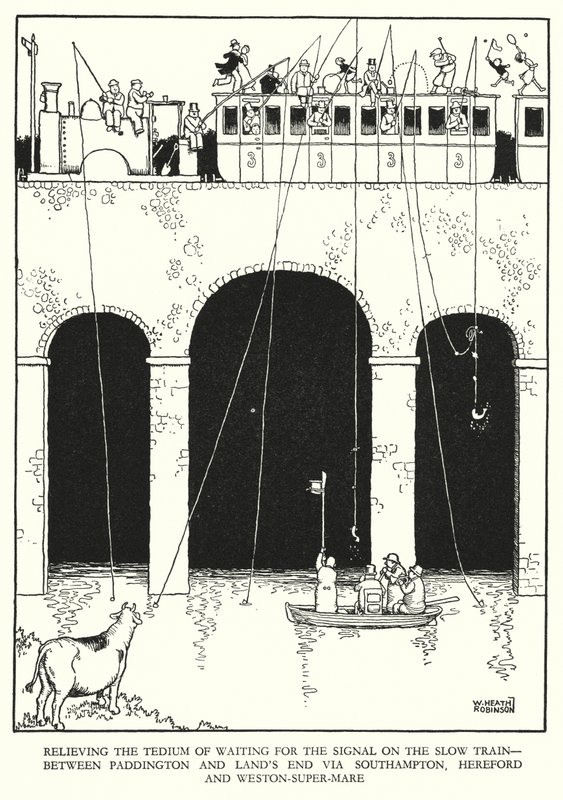 Illustrazione per Railway Ribaldry di W Heath Robinson da William Heath Robinson