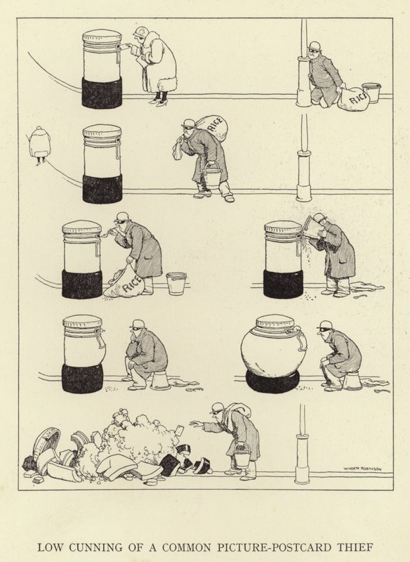 La bassa astuzia di un comune ladro di cartoline da William Heath Robinson