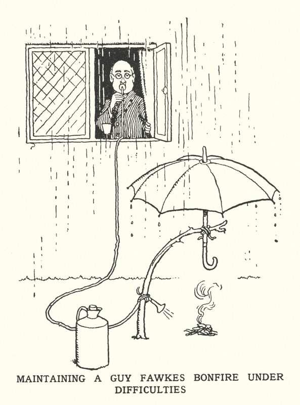 Mantenere un falò di Guy Fawkes in condizioni difficili da William Heath Robinson