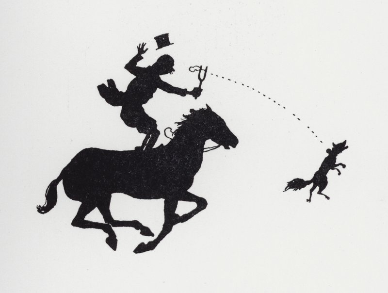 Uomo a cavallo che catapulta una volpe da William Heath Robinson