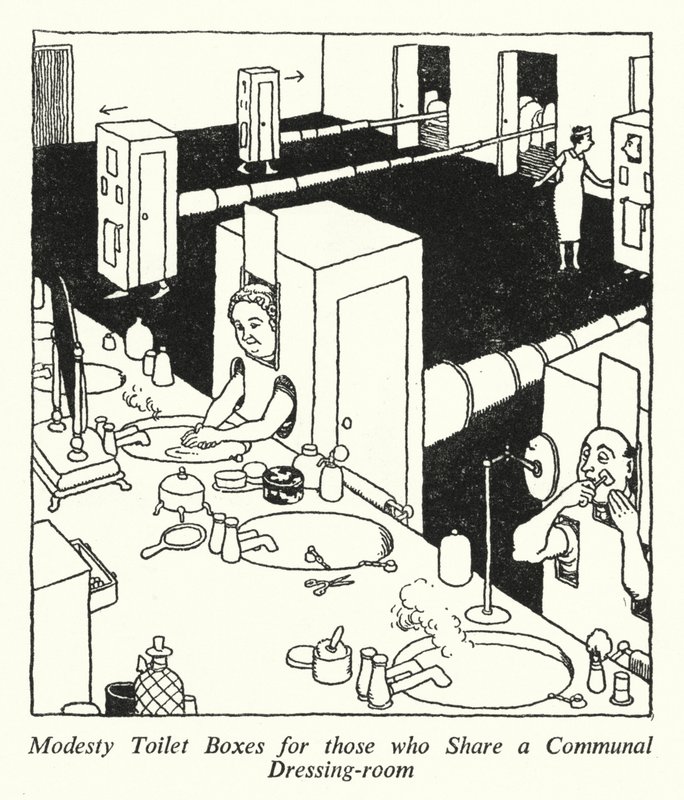 Scatole da toilette per chi condivide uno spogliatoio comune da William Heath Robinson