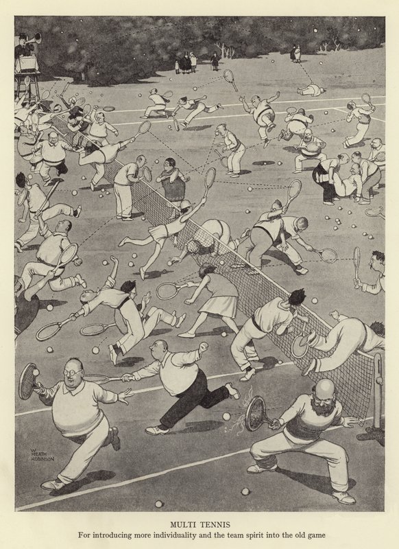 Multi tennis, per introdurre più individualità e spirito di squadra nel vecchio gioco da William Heath Robinson