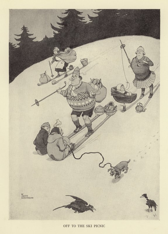 Partenza per il picnic sugli sci da William Heath Robinson