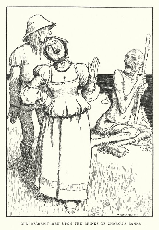 Vecchi decrepiti uomini sulle rive dei banchi di Caronte da William Heath Robinson