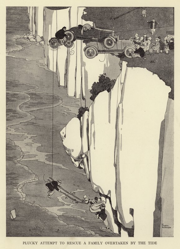Tentativo coraggioso di salvare una famiglia sorpresa dalla marea da William Heath Robinson