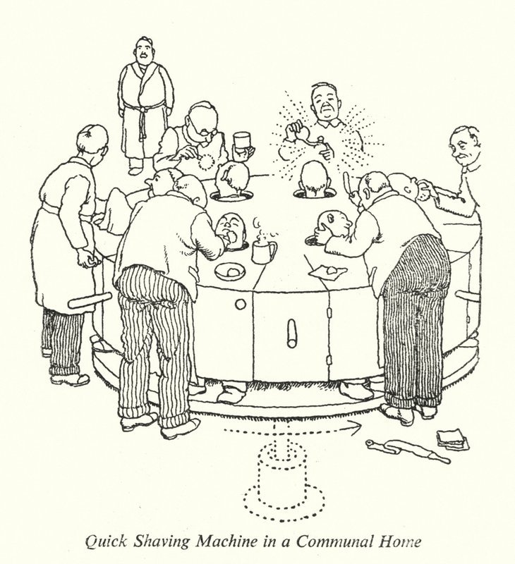 Macchina per la rasatura rapida in una casa comune da William Heath Robinson