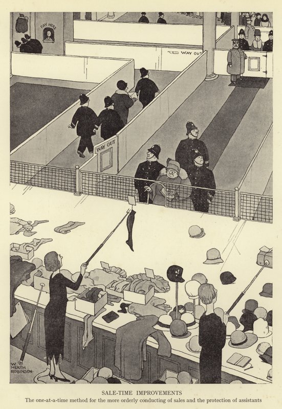 Miglioramenti del Tempo di Vendita, il metodo uno alla volta per una conduzione più ordinata delle vendite e la protezione degli assistenti da William Heath Robinson
