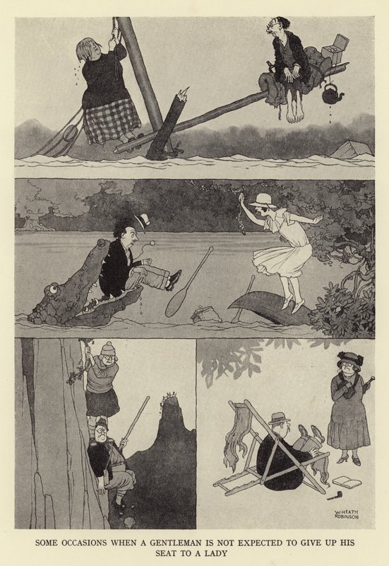 Alcune occasioni in cui un gentiluomo non è tenuto a cedere il suo posto a una signora da William Heath Robinson