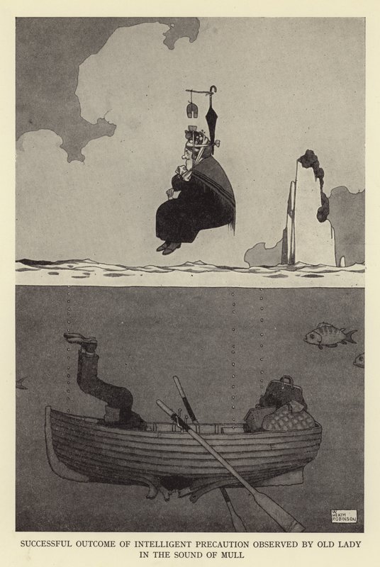 Esito positivo della precauzione intelligente osservata da una vecchia signora nel suono di mull da William Heath Robinson