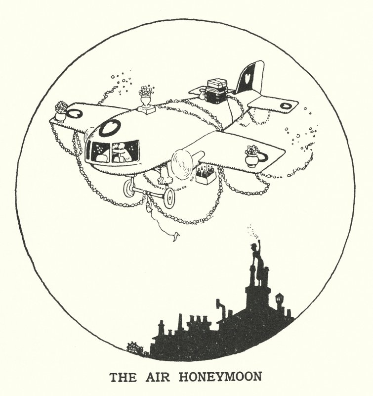 La luna di miele in aria (litografia) da William Heath Robinson