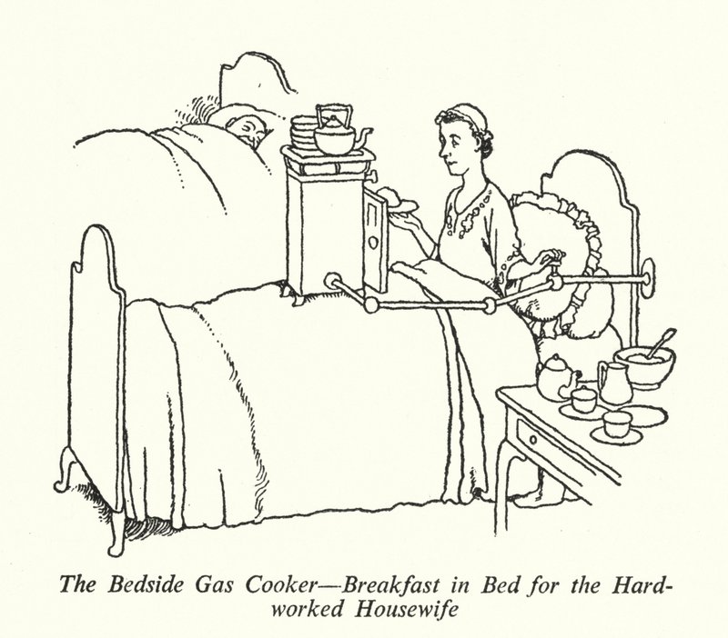 Il fornello a gas da letto, colazione a letto per la casalinga stanca da William Heath Robinson