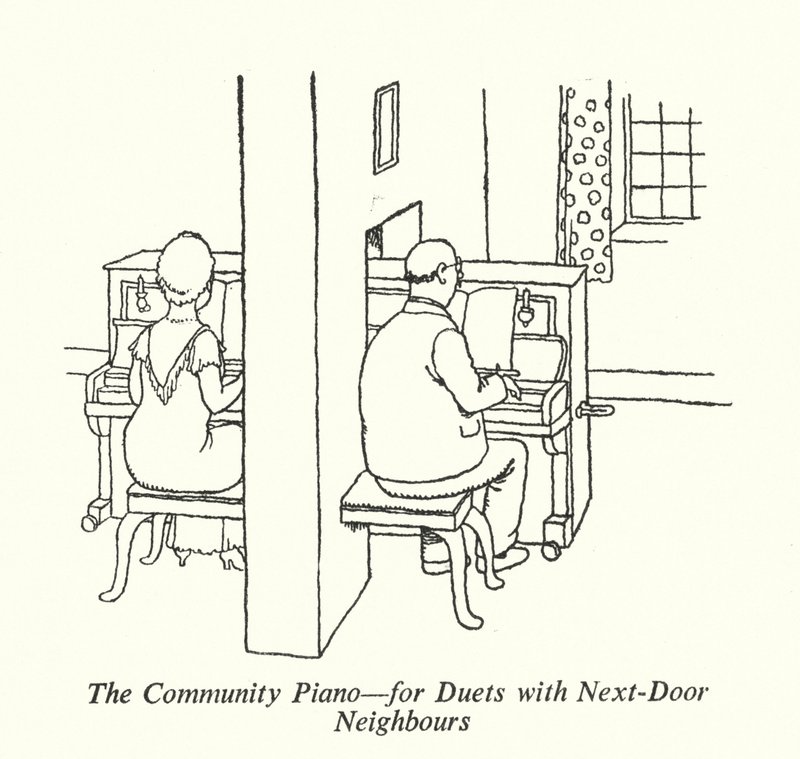 Il pianoforte della comunità, per duetti con i vicini da William Heath Robinson