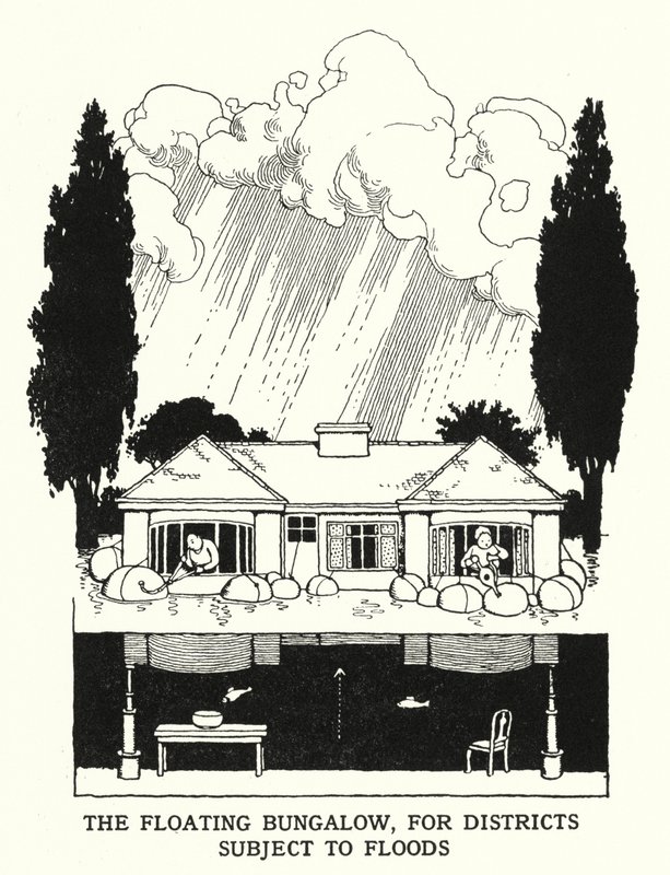 Il bungalow galleggiante, per distretti soggetti a inondazioni da William Heath Robinson