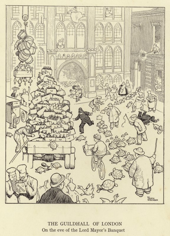 La Guildhall di Londra, alla vigilia del banchetto del Lord Mayor da William Heath Robinson