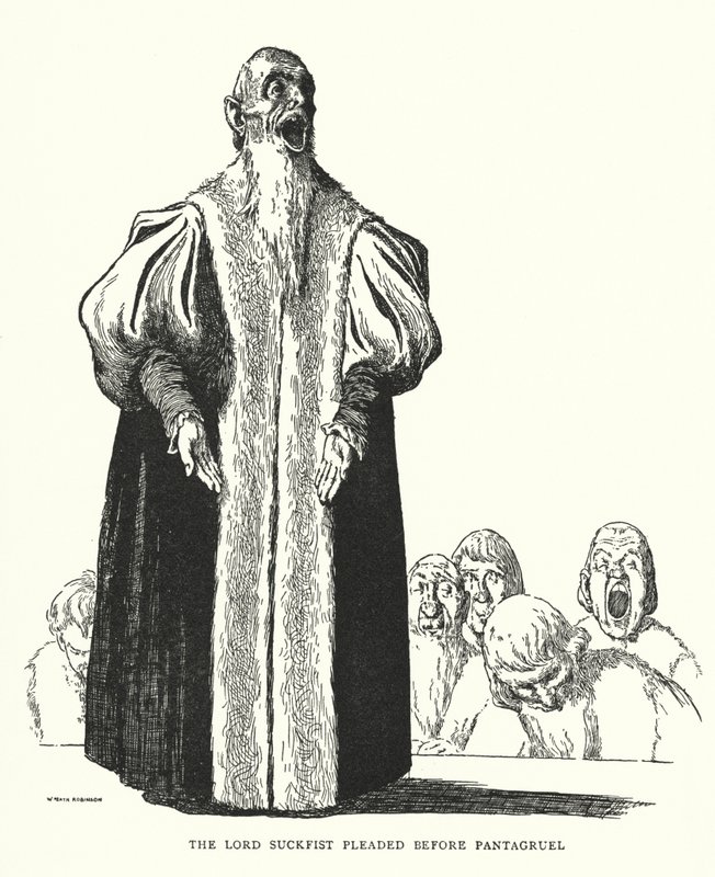 Il Signore Suckfist ha supplicato davanti a Pantagruel da William Heath Robinson