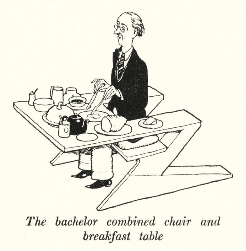 La sedia combinata e tavolo da colazione per scapoli da William Heath Robinson