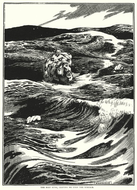 La barca affondò, lasciandomi sulla superficie da William Heath Robinson