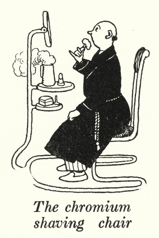 La sedia da barba in cromo da William Heath Robinson