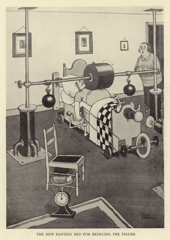 Il nuovo letto banting per ridurre la figura da William Heath Robinson